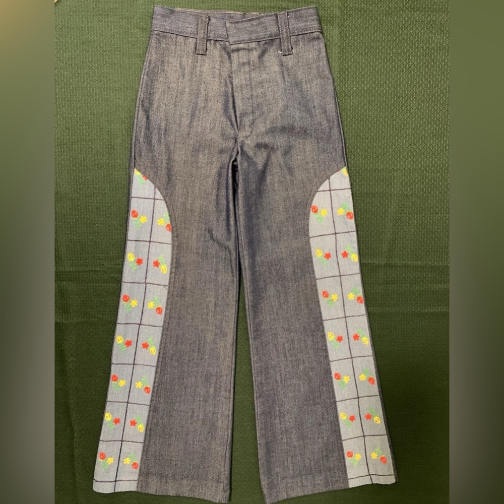 Vintage 70s Growing Girl ToughSkins Floral Bell bottom Jeans Size 12 SLIM